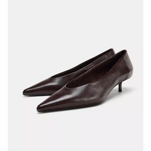Zara Brown Leather Kitten Heels